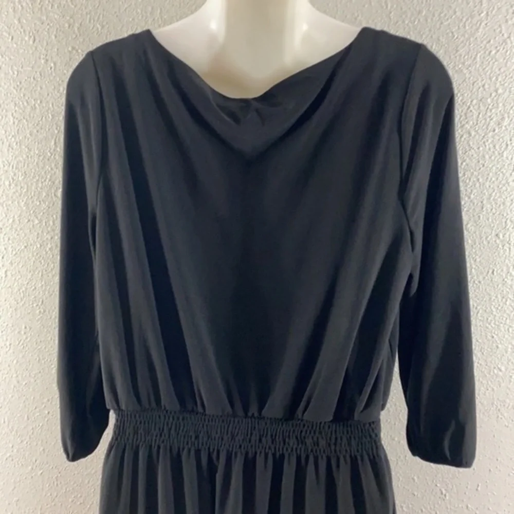 WHBM black blouson attached belt dress